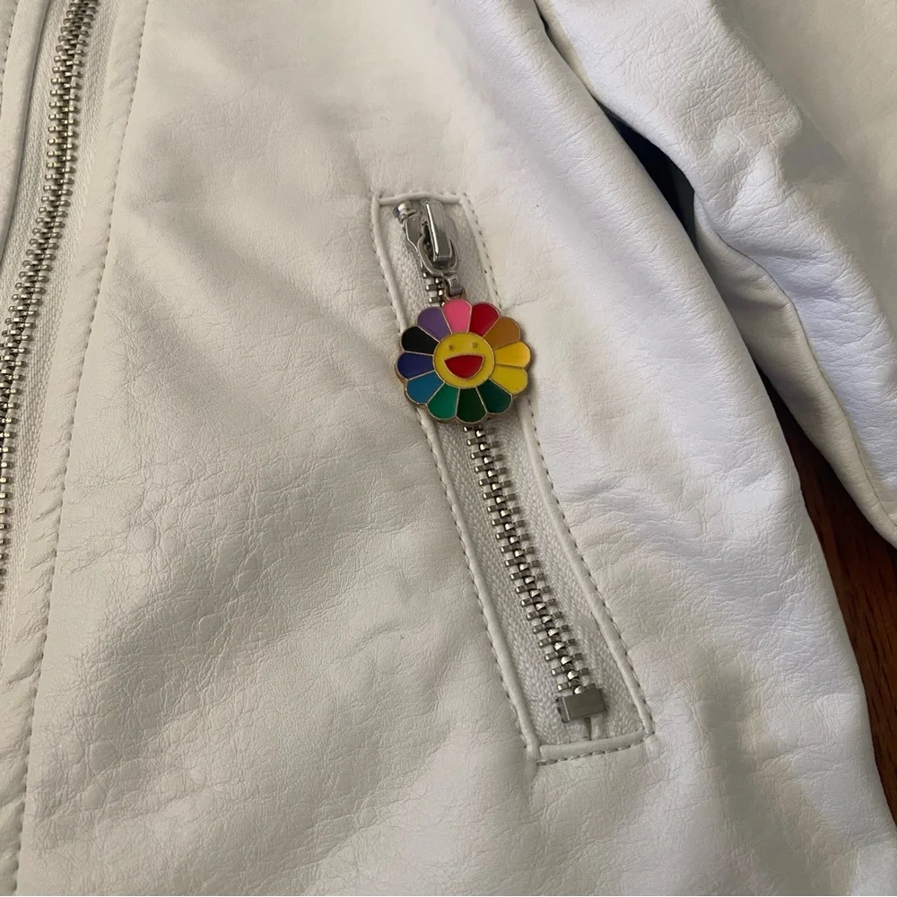 Lola + The Boys White Vegan Rainbow Leather Kids Jacket